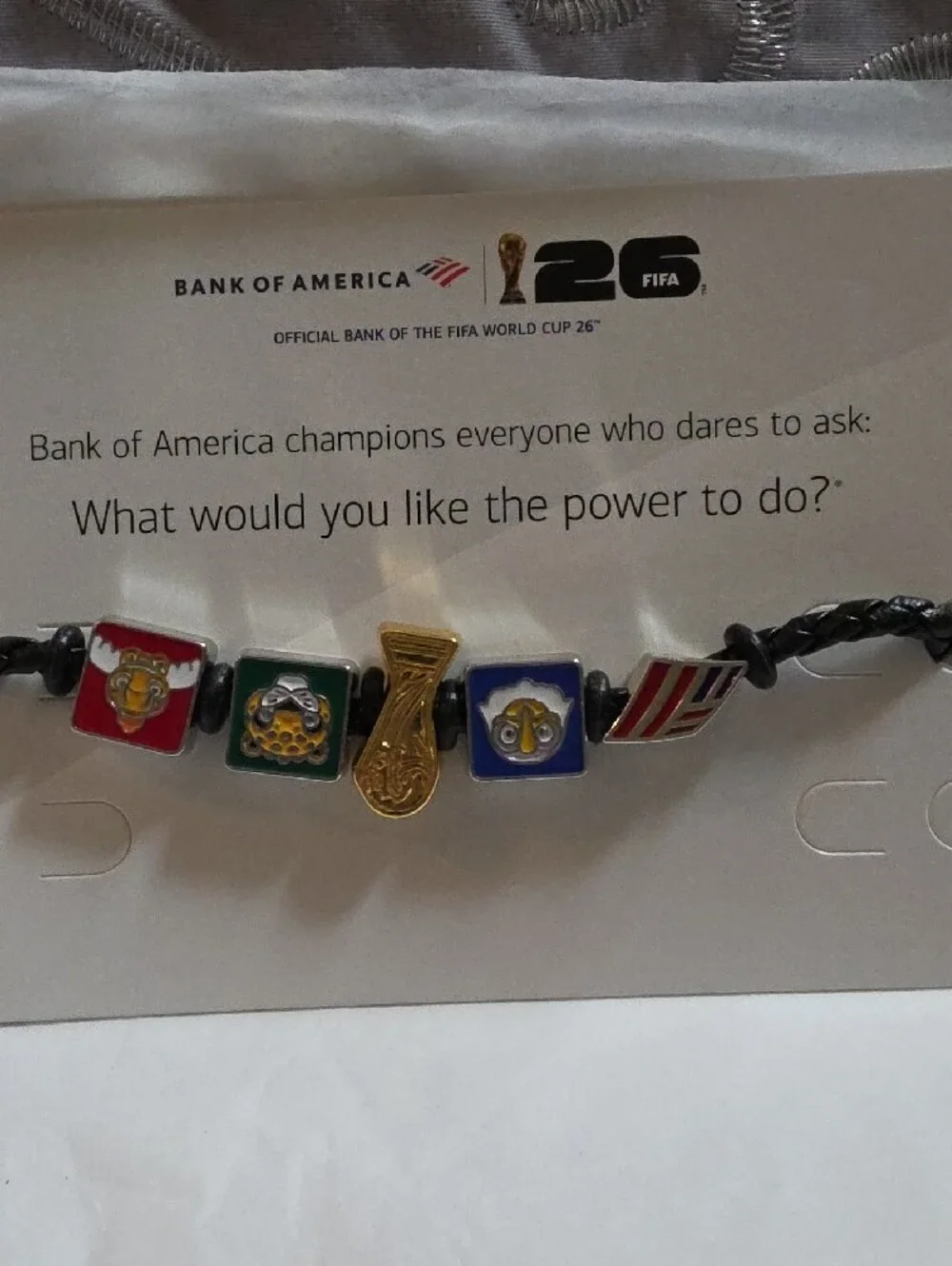 Bank of America FIFA 26 Black Braided Bracelet with Multicolor Enamel Charms